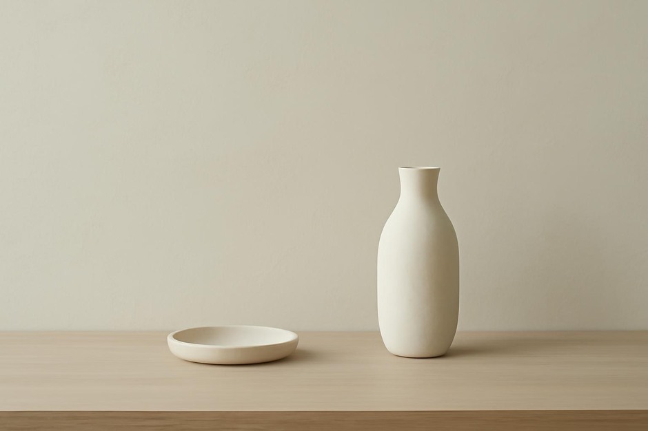 Minimal still life with generous empty space around objects